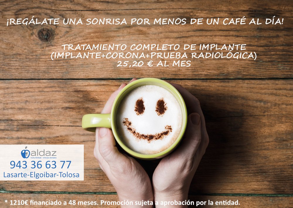 Zure eguneroko karfearen prezioarekin, iribarre estrainatu dezakezu!
.
Por el precio de tu café diario, puedes estrenar sonrisa.