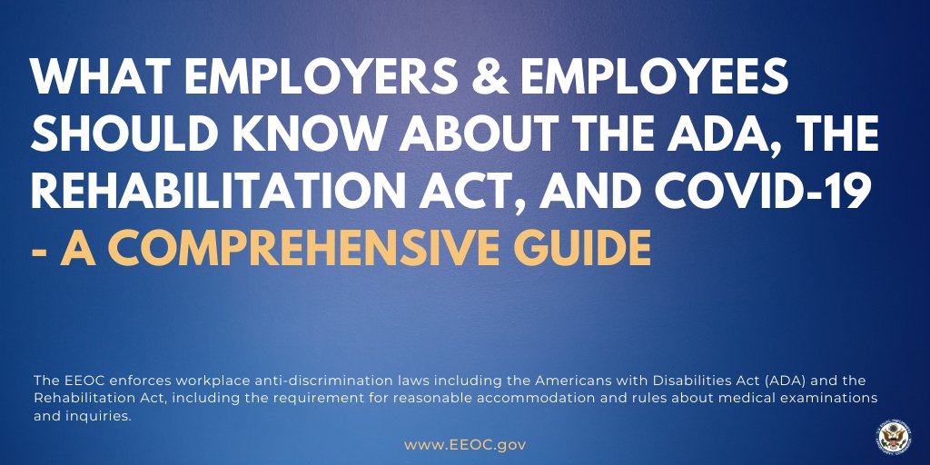 USEEOC's tweet photo. EEOC’s COVID-19 WYSK has been updated to create a comprehensive user-friendly guide that now includes information compiled from other agency resources and modifications to two existing Q&amp;As.

 https://t.co/knRll92s3J

#ADA https://t.co/xt6X1ISG2l