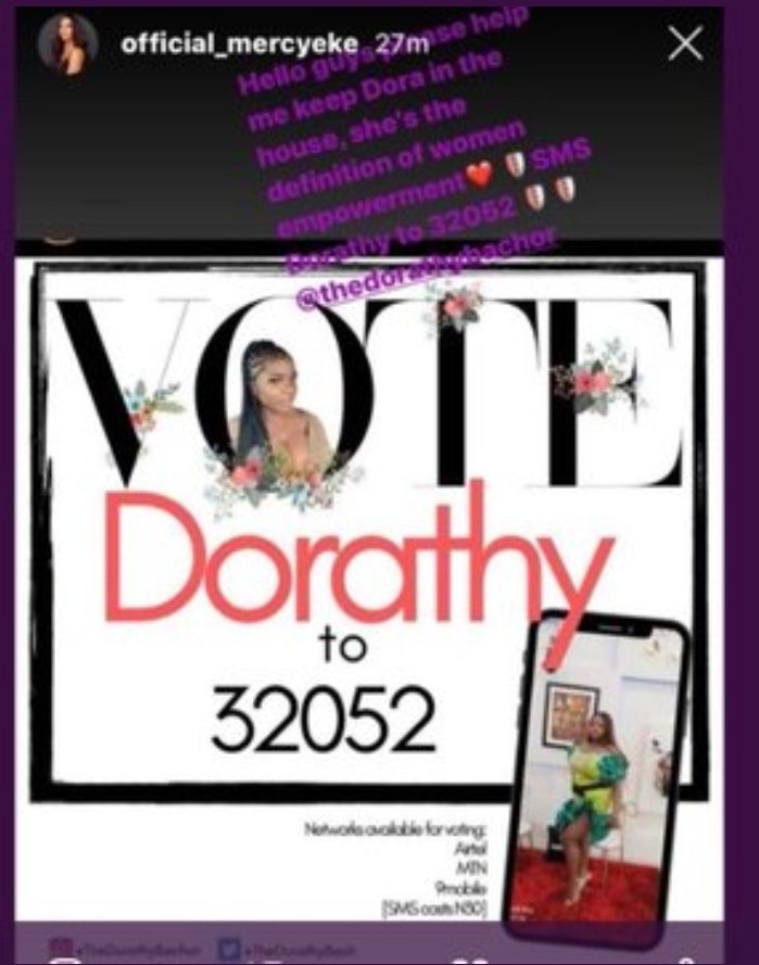 JoxieFoxy's tweet photo. Mercy said we should vote 4 Dorathy. Dorathy it is! Let them choke! Idiots. Bunch of insecure motherfuckers. Your fave is not up but you are still restless. #MercySupportsDorathy #LetThemChoke #NinjadAreInsecure #BBNaija #bbnaijialockdown #MercyIsNotNengiFriend #Team13AreCrying https://t.co/ffVClhcFLL