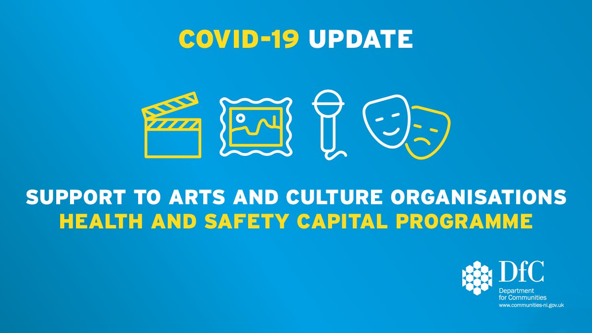 The Arts Council opens Health and Safety Capital Programme, a new fund, worth £500,000, to support the safe re-opening of the arts and culture sectors after the Covid-19 lockdown. Closing date: 4pm, 1st October 2020 artscouncil-ni.org/news/500000-fu… @CommunitiesNI @CaralNiChuilin