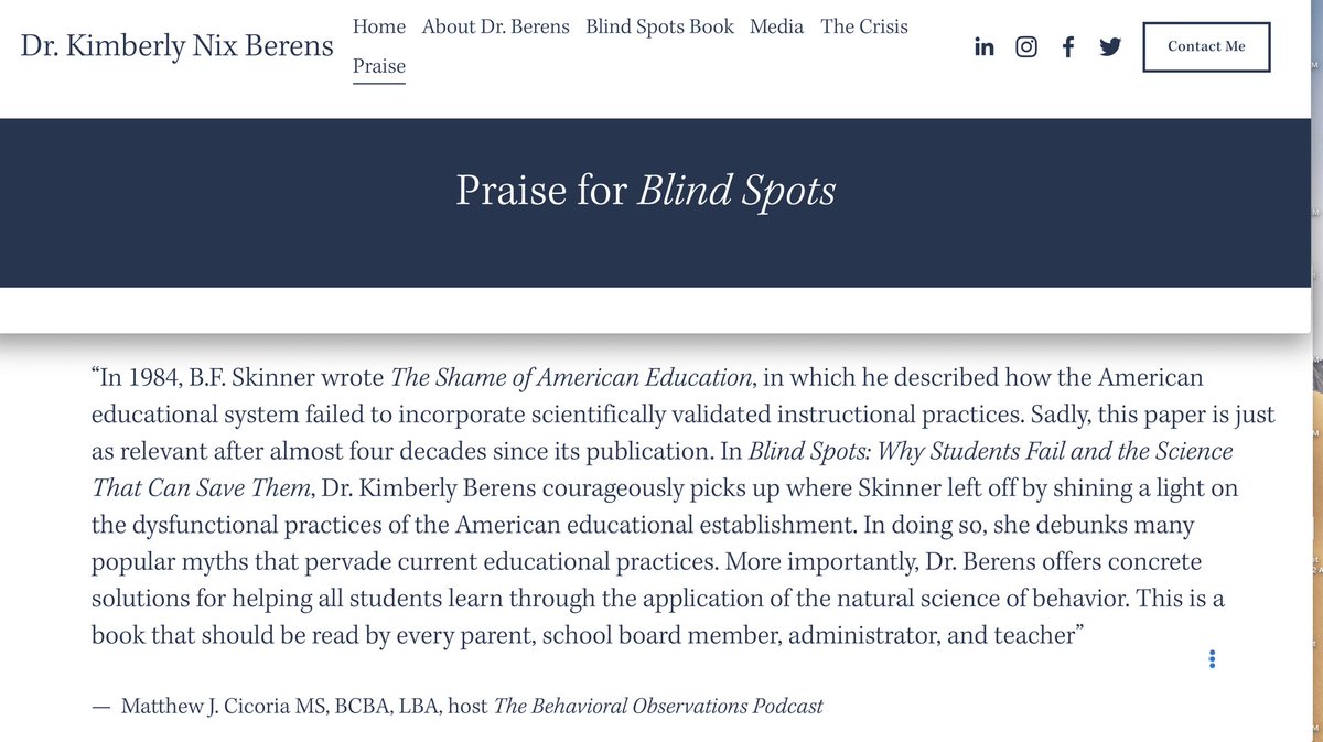 KimberlyBerens5's tweet photo. Thanks Matt Cicoria of @behaviorpodcast for your powerful review of my book! #blindspots #whystudentsfail #BehavioralScience #science #education #edreform https://t.co/y6BYT7T0xW