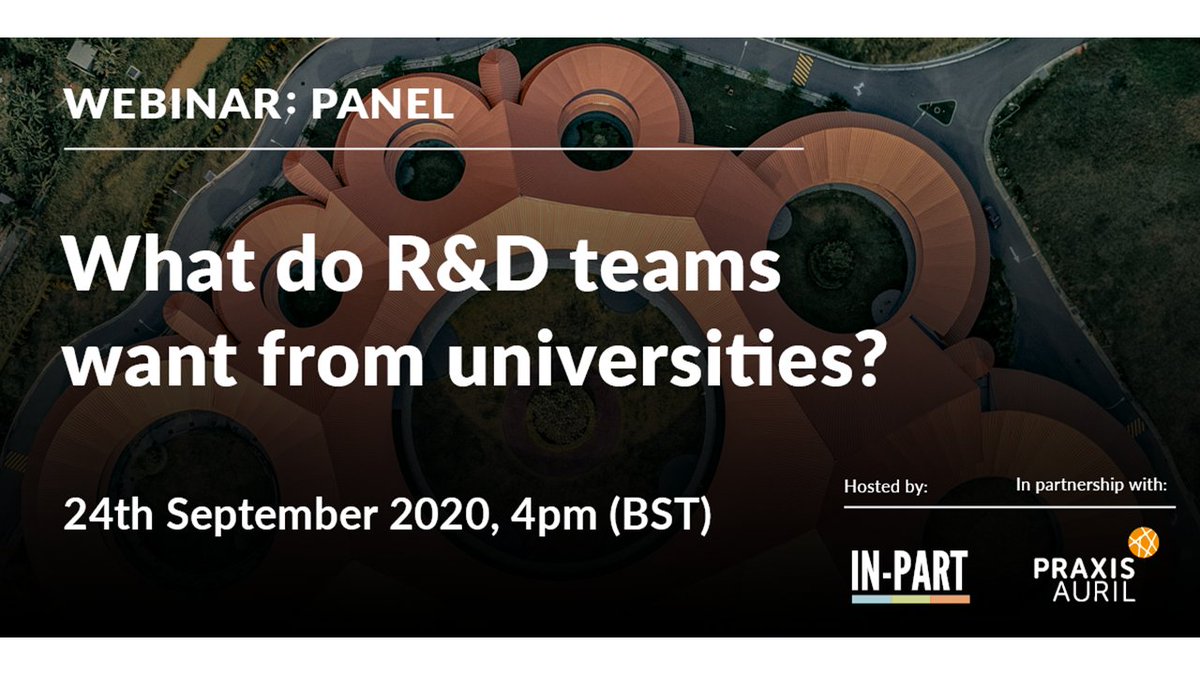 📢We're delighted to be teaming up with <a href="/IN_PART/">Inpart</a> to deliver fresh insight on industry-academic collaboration. In-Part’s <a href="/JPSpeedie/">Patrick Speedie</a> will Chairing a panel of UK and US R&amp;D professionals in a live webinar Q&amp;A on Thursday 24th September. Register here👉bit.ly/32h8oCM