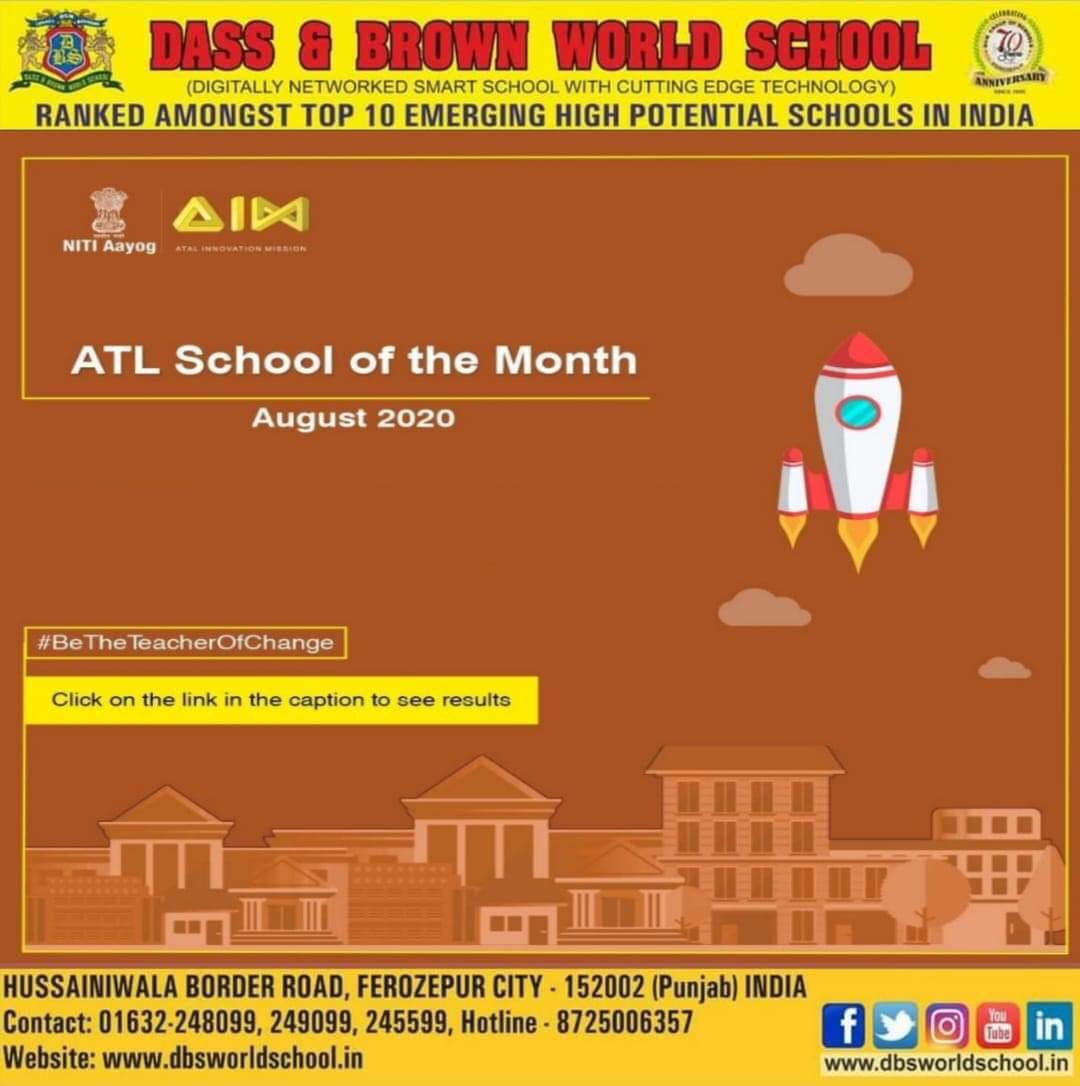 We are ecstatic to announce that Dass &amp; Brown has bagged the title for 'ATL SCHOOL OF THE MONTH' for August 2020.
👏👏👍
Congratulations to the mentors and students for an incredible feat!! 🤗🤗