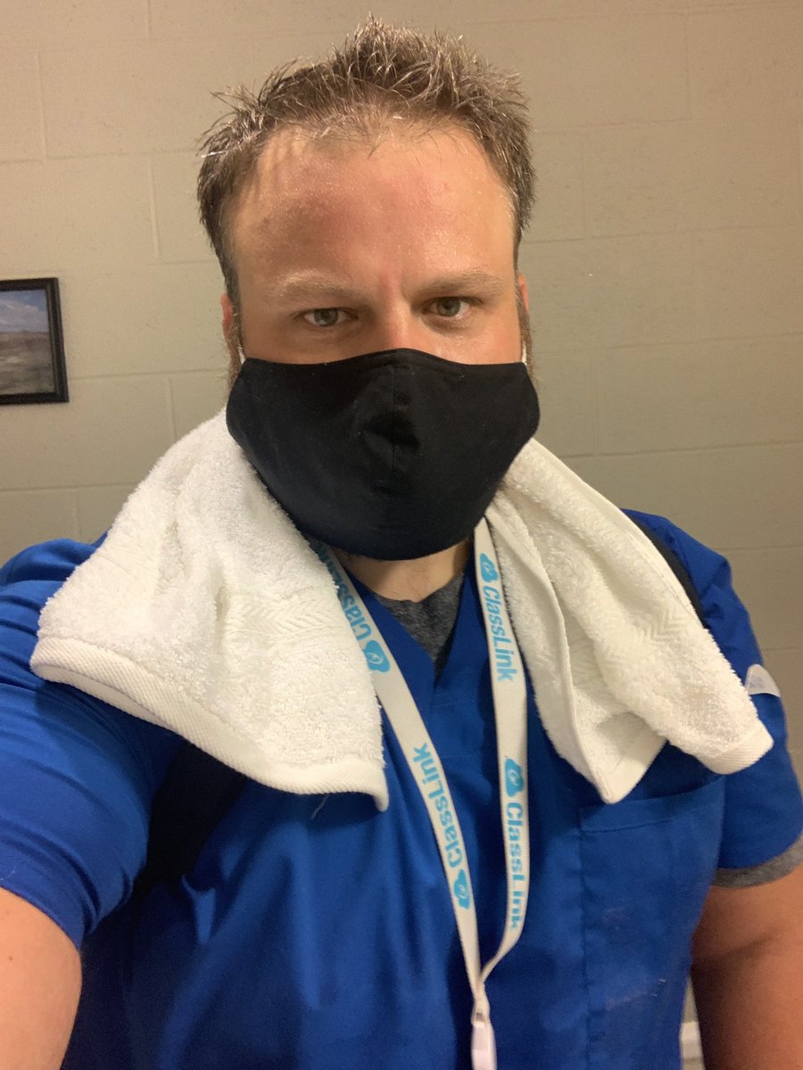 EdTechYoder's tweet photo. Everyone is making fun of my towel...I sweat and I wonβt apologize for it! π @OJRHS #TechCoachProblems https://t.co/5BapA4N6At