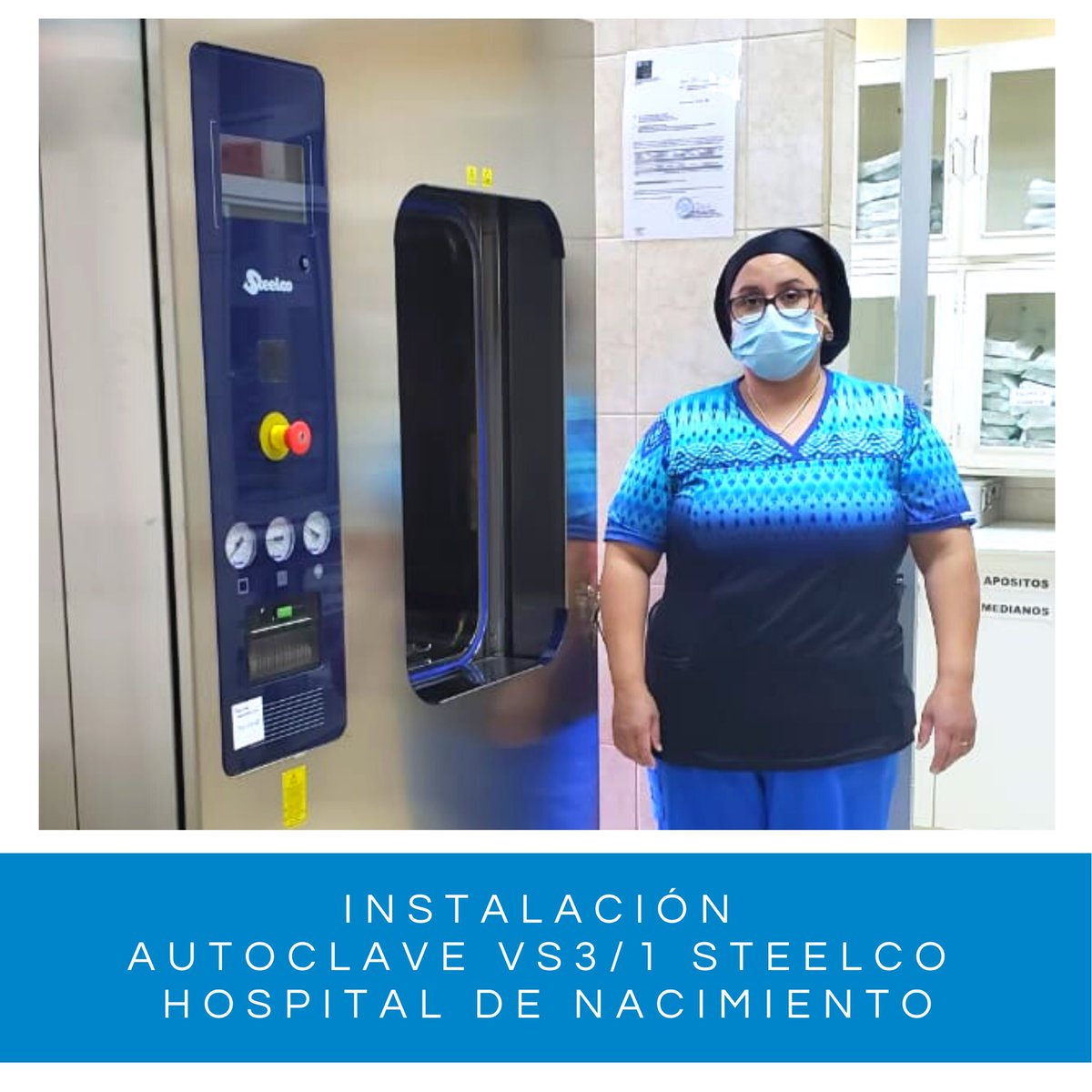 Gemco14's tweet photo. Les dejamos algunas 📸 de la Instalación del Autoclave VS3/1 de Steelco en el Hospital de Nacimiento.

En la foto Yohanna Castro, Operadora de Autoclave y Técnico en Enfermería.

Que tengan un buen día! 
.
.
.
#esterilizacion #autoclave #autoclaves #enfermera #enfermeria https://t.co/QxlooXO2sg