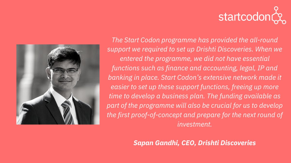 StartCodon's tweet image. We provide companies with a combination of business support services, #seedfunding, facilities, mentoring &amp;amp; access to a dedicated team &amp;amp; network of industry leading contacts. We asked Drishti Discoveries &quot;What have you found most useful about working with #StartCodon?&quot; #GetToKnow