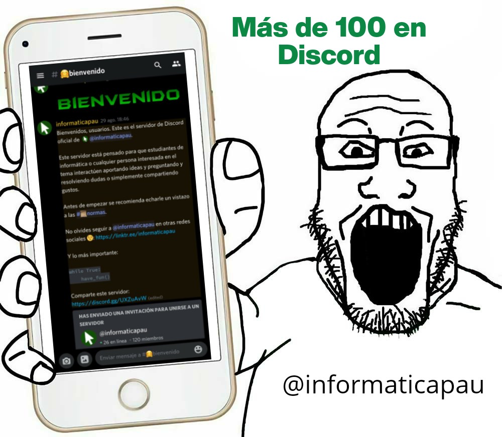 informaticapau's tweet photo. Muchas gracias, usuarios. Poco a poco nuestro servidor de Discord va creciendo. Hagamos de él una gran comunidad de gente interesada en temas de informática, aunque sea solo por los memes. 😂
LINK EN LA BIO https://t.co/lGGc8D2w7u