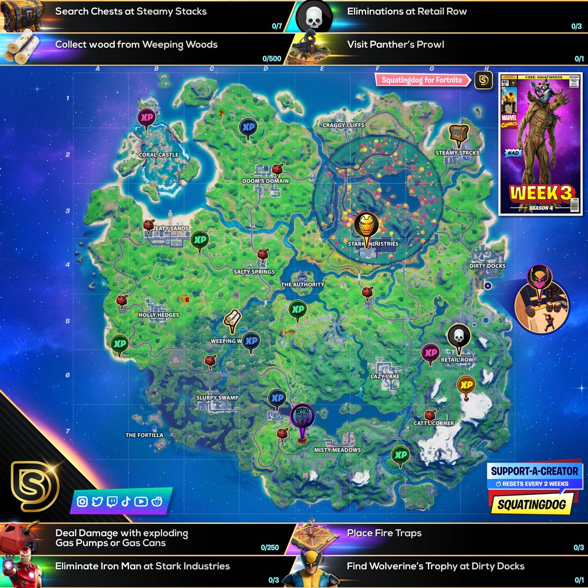 Week 3 Challenges Fortnite Squatting Dog Fortnite Free Skin Fortnite Free Skin