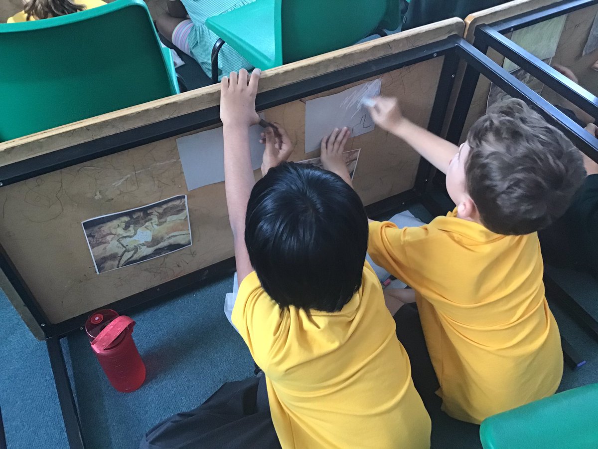 KingfishersMPS's tweet photo. In history we have learnt all about cave paintings and how they show events in the past. We are definitely enjoying making our own on our table cave walls! @MiddletonMPS #artwork #Creative https://t.co/mX6CWEjFOq