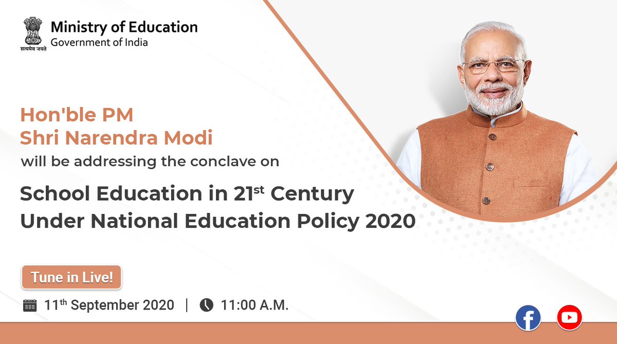 DrRPNishank's tweet photo. Hon'ble PM Shri @narendramodi will be going #live tomorrow at 11 AM to address the 2-days #education conclave organised by the DoSEL of @EduMinOfIndia on ‘School Education in 21st Century under #NationalEducationPolicy. https://t.co/6OQ9llHeVU