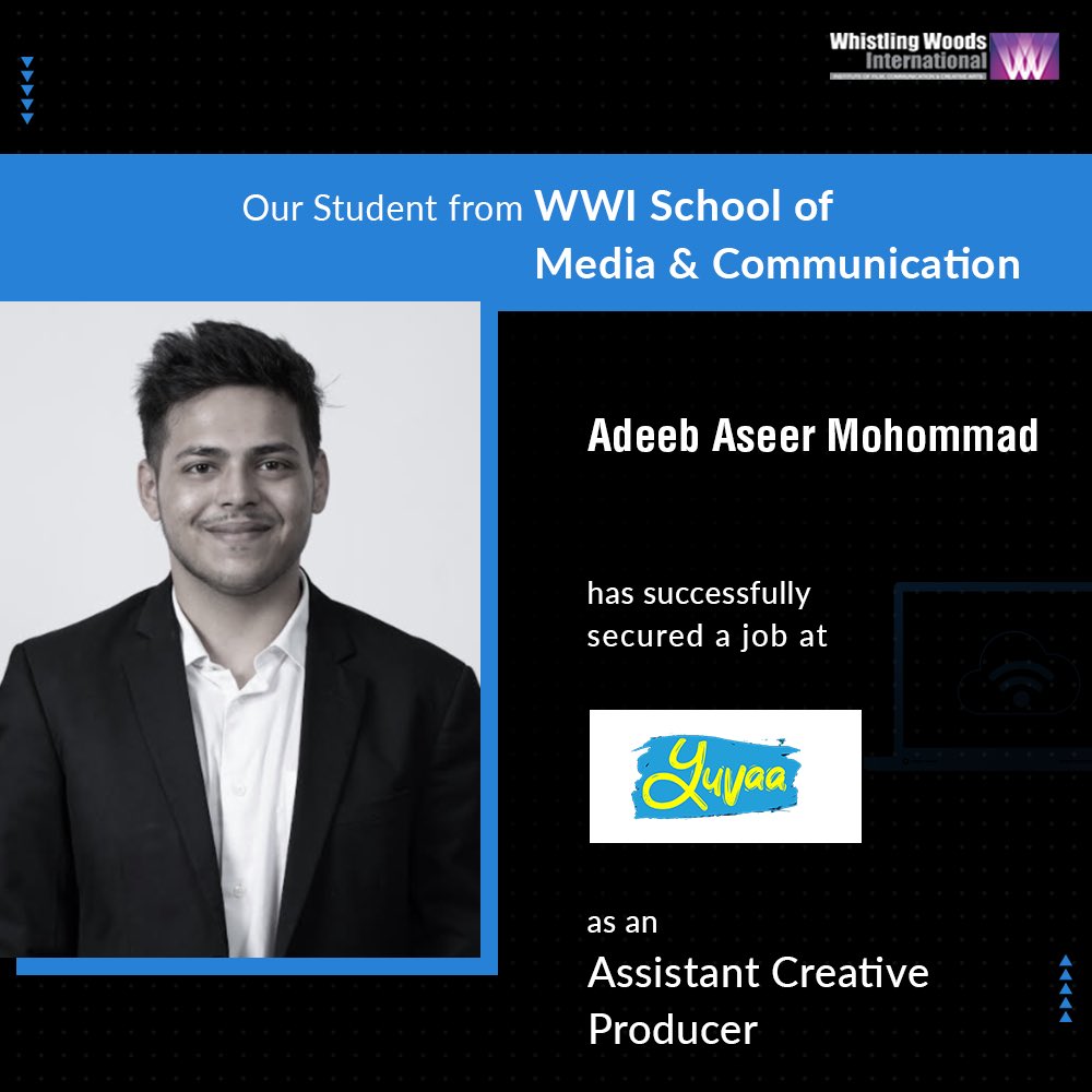 Whistling_Woods's tweet photo. Adeeb Aseer Mohommad, our student from the School of Media and Communication, with his creative and management skills, has secured a job as an Assistant Creative Producer at Yuvaa.

#DoWhatYouLove
#WWISchoolOfMediaAndCommunication
#WWIStudentSuccess https://t.co/pp7z92L0XJ