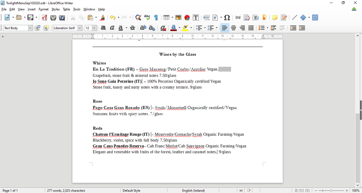 Wines by the glass for this evening are finalised. Some seriously nice ones there...