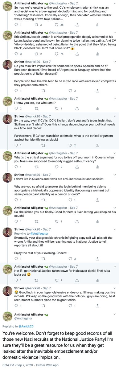 I'd also like to point out that Eric Striker/Joseph Jordan showed up halfway through that thread to white knight for CV Vitolo-Haddad. Ignore his deranged Nazi ranting about Sicilians and trans identities: the important part is that he showed up for his team 