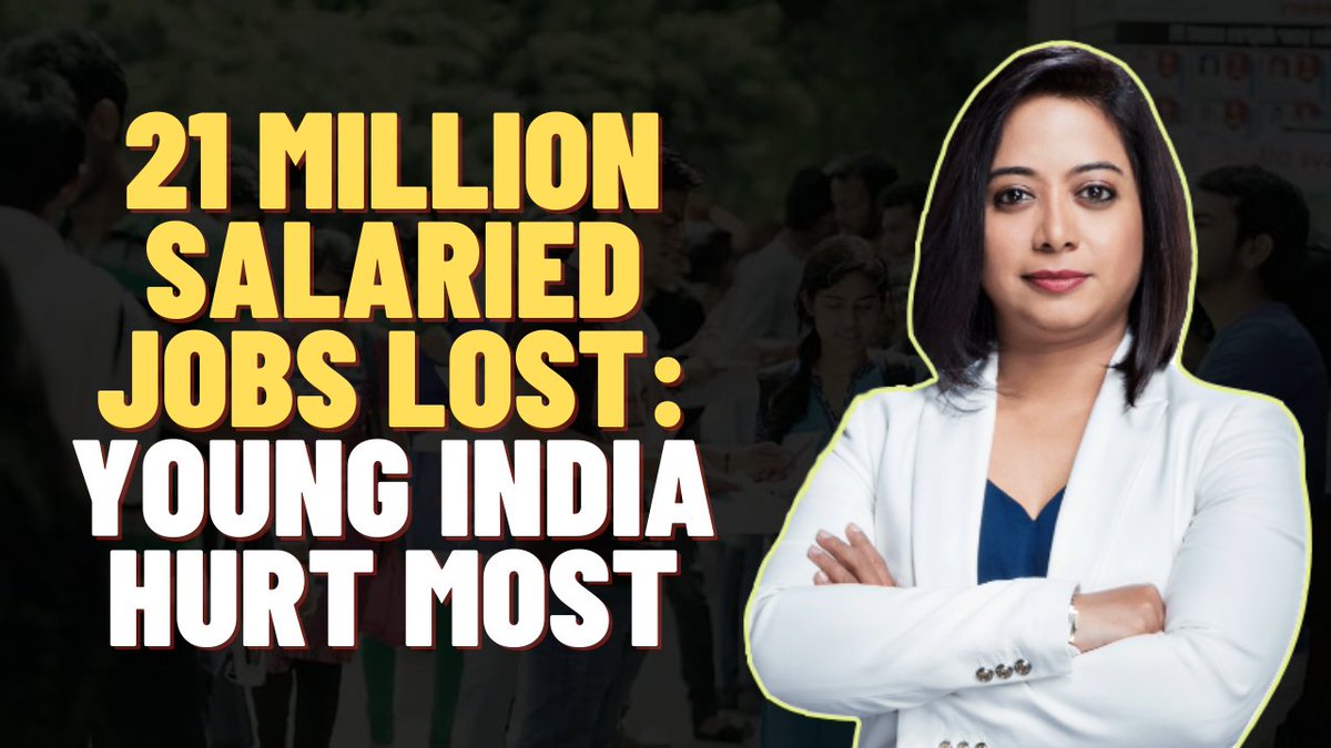 fayedsouza's tweet photo. 21 million salaried jobs were lost between April and August, according to CMIE. This should worry all of us. At 8 PM tonight, I discuss how much worse it is going to get and what young India should do. 

#JobLoss 

Subscribe to join: https://t.co/VdQEfnTMor https://t.co/q4gCdP2sBu