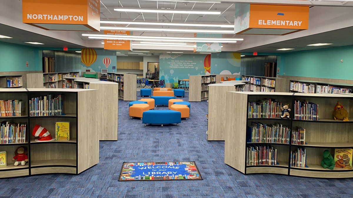 NHLibraryKISD's tweet photo. Check out our brand NEW Northampton Library! It is such a cheerful space! #libraryreno #elementarylibraries https://t.co/GnMw4u4YyY