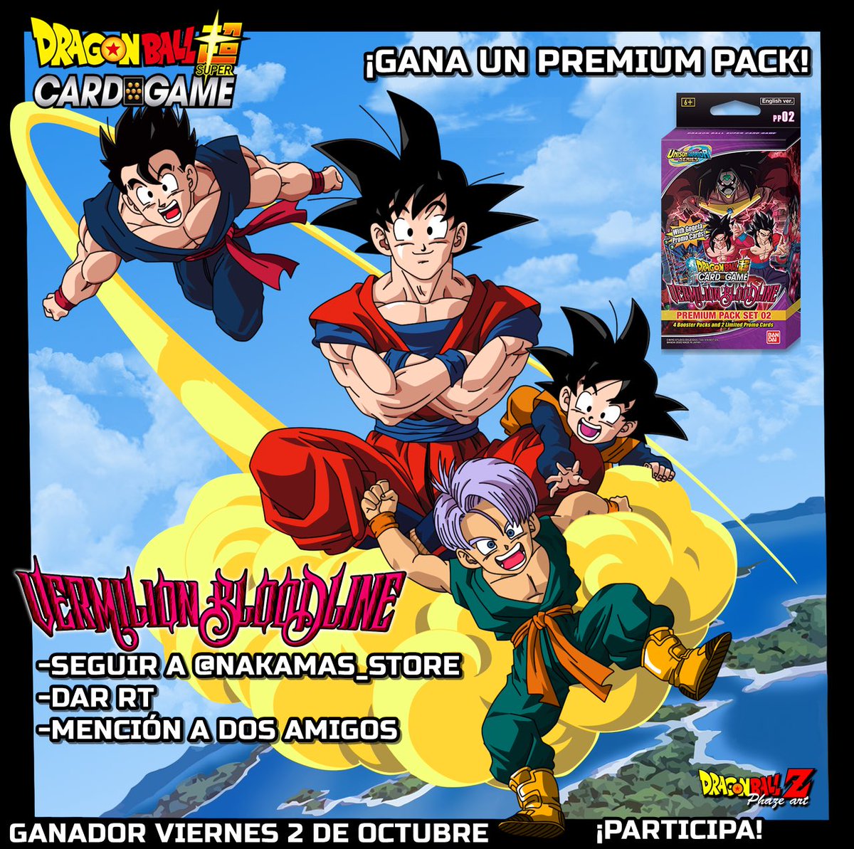 Nakamas_Store's tweet photo. Con motivo del lanzamiento de BT11 os traemos el primer sorteo por parte de Nakamastore. Se sortearán dos premium packs 
(1 por persona) hasta el 02 de Octubre. Para participar. 
los requisitos son: 

•Seguir a @Nakamas_Store 
• Dar RT 
• Mencionar a dos amigos
¡Buena suerte! https://t.co/MdWLXze9dW