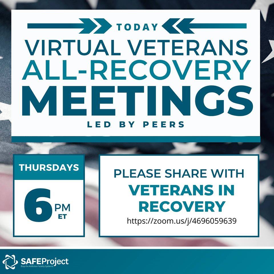 SAFEprojectUS's tweet photo. Veterans, service members, and military family members who have experienced addiction, or are on a recovery path, are invited to join our Virtual Veterans All-Recovery meetings - Thursdays at 6 PM ET. #Veterans #RecoveryMonth #RIsForRecovery
Join: https://t.co/SkPTDFolfl https://t.co/DgXYdDCcyG
