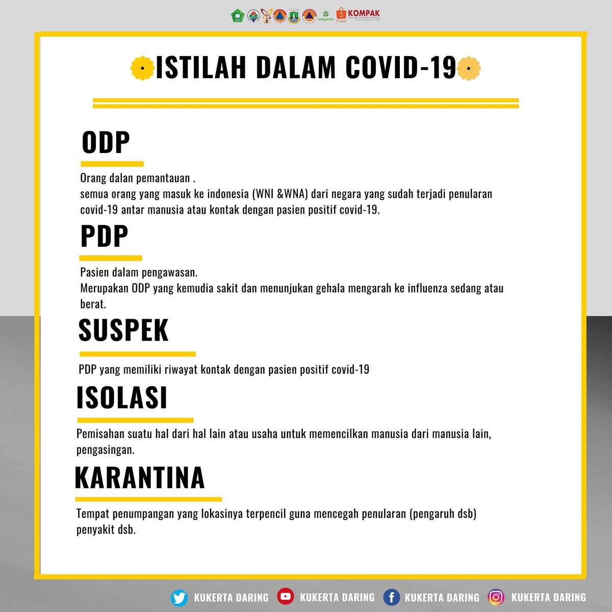 Muhamad68744831's tweet photo. Day 9 [ Istilah dalam Covid-19 ]
___________________
#KukertaDaringUINBanten2020
#KukertaModerasiBeragamaPertama
#KukertaAmanProduktifMasaCovid19
#kukerta #kkn #coronavirus #pandemic #kkn2020 #kkndr2020 #daring #kkndr #uinbanten #infouin #kukerta2020uinbanten https://t.co/hoS9SqjYc8