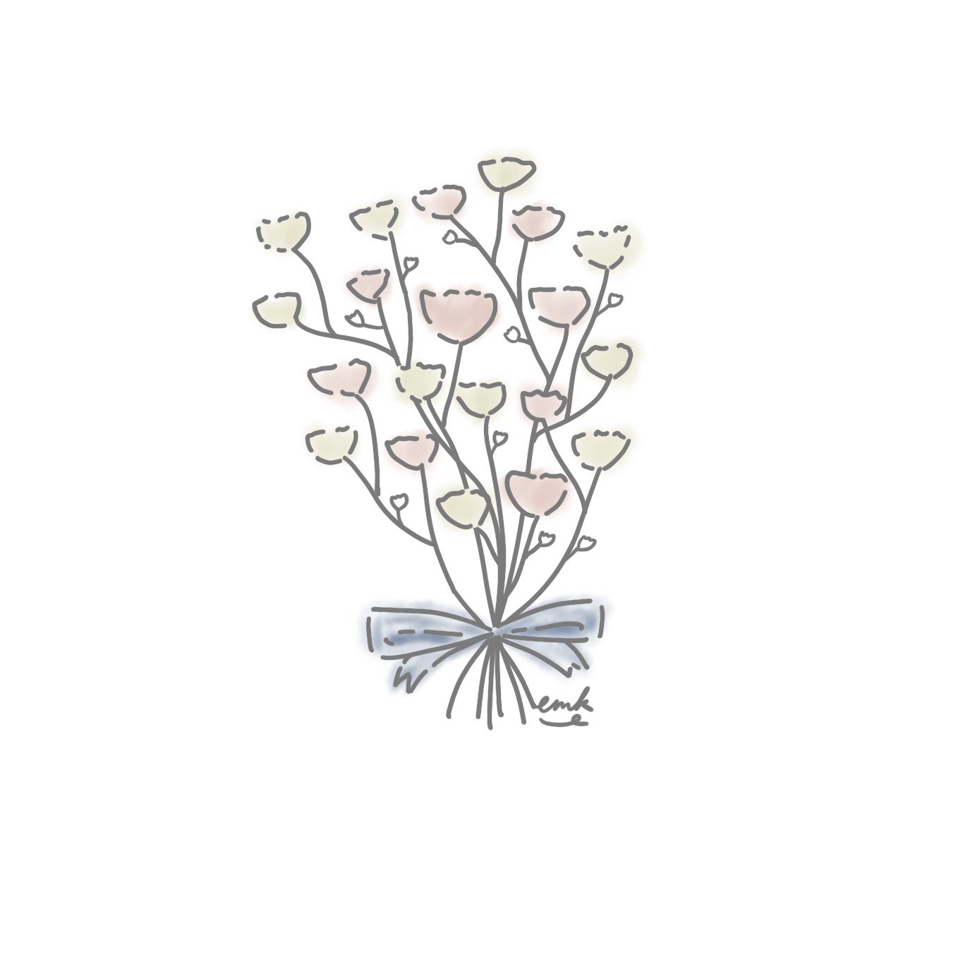 Luca かすみ草 よく花束の脇役として入れられがちだけれどそんな事なくて かすみ草自体も素敵なお花 好きだな そして なんだかサmリオチックに １ヶ月チャレンジ 一日一絵 イラスト Illustration デジタルイラスト シンプルイラスト