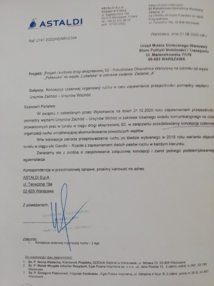 PawelLenarczyk's tweet image. Pismo #Astaldi do #BPMiT gdzie jasno piszą o tym, że do czasu oddania tunelu S2 chcą puścić tranzyt przez #IGandhi #Rosoła korkując cały #Ursynów. Czy w @GDDKiA_Warszawa to już zupełnie na głowę upadliście, że dajecie zgodę na tego typu działania, które zakorkują naszą dzielnicę?