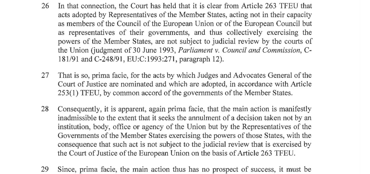 EU law folks, why isn't more being made of the dismissal of AG Eleanor Sharpston  @akulith from the CJEU? The CJEU's reasoning for rejecting her request for interim measures is technically dubious and, more importantly, contradicts the idea of a Union based on the rule of law.1/