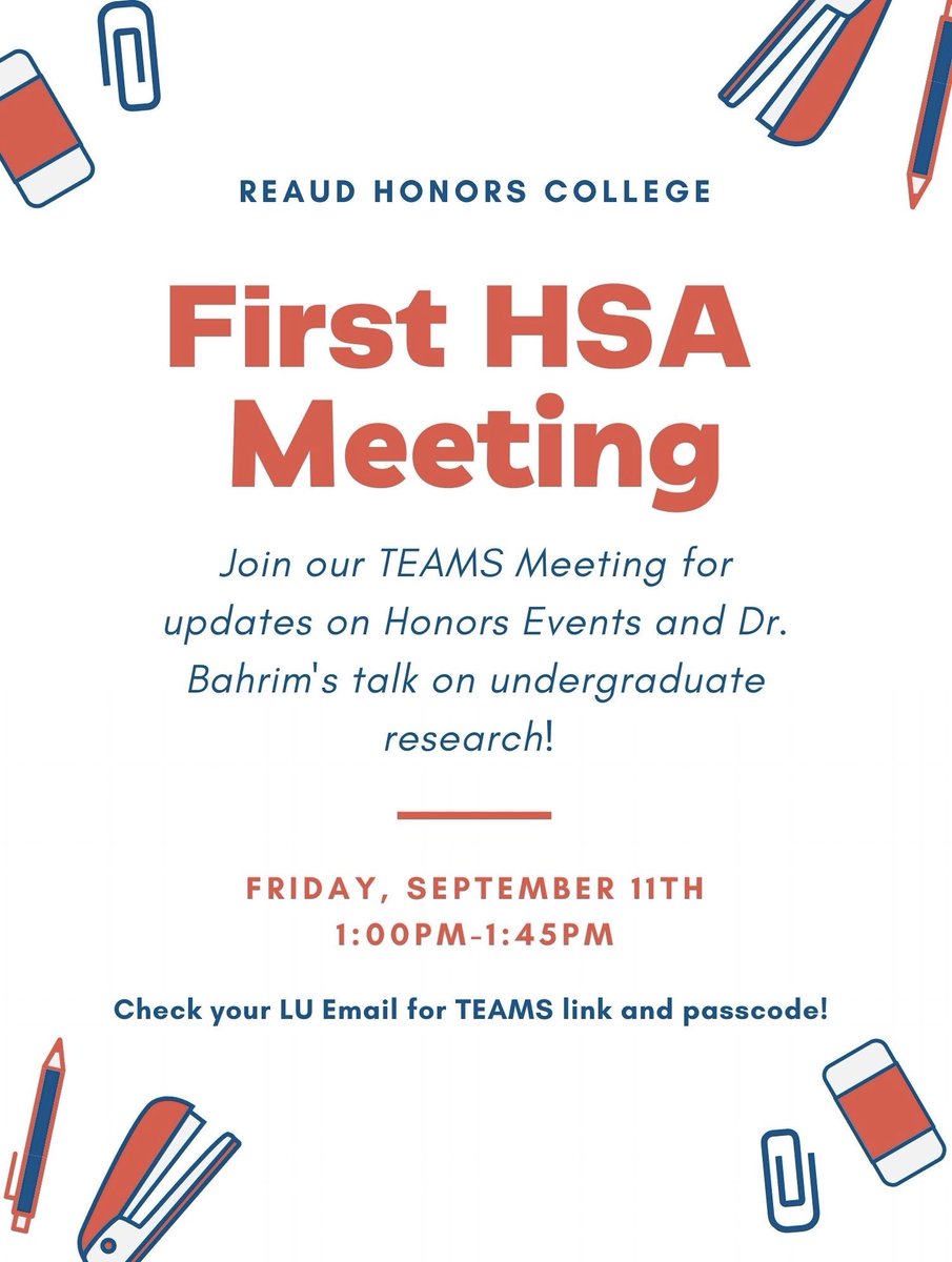 First HSA Meeting tomorrow <a href="/1pm/">໊</a> through Microsoft TEAMS!! Can’t wait to see you there!! #hsa #peckem