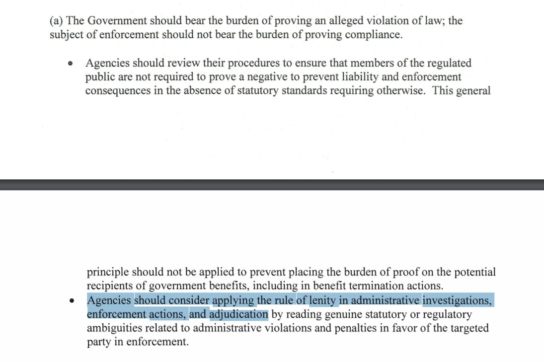 So what are some of the things in here that might be positive for immigrants? There is a LOT.To start, OMB tells agencies to apply the "rule of lenity" in administrative investigations (ICE) and adjudication (EOIR), and to shift the burden of proof to the agency where legal.