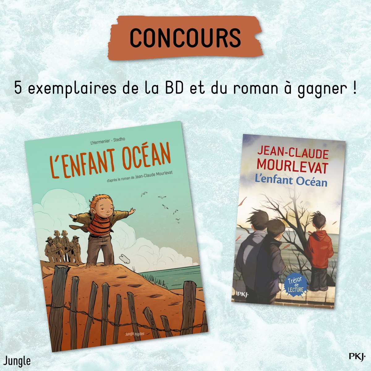 #CONCOURS Pour fêter la parution en BD de L'enfant océan chez les éditions Jungle, adapté du roman de Jean-Claude Mourlevat, tentez de gagner la BD et le roman ! 
Pour participer :
✅Suivez les pages de <a href="/pocket_jeunesse/">pocket_jeunesse</a> et de <a href="/jungleeditions/">Éditions Jungle</a>  
✅RT ce post