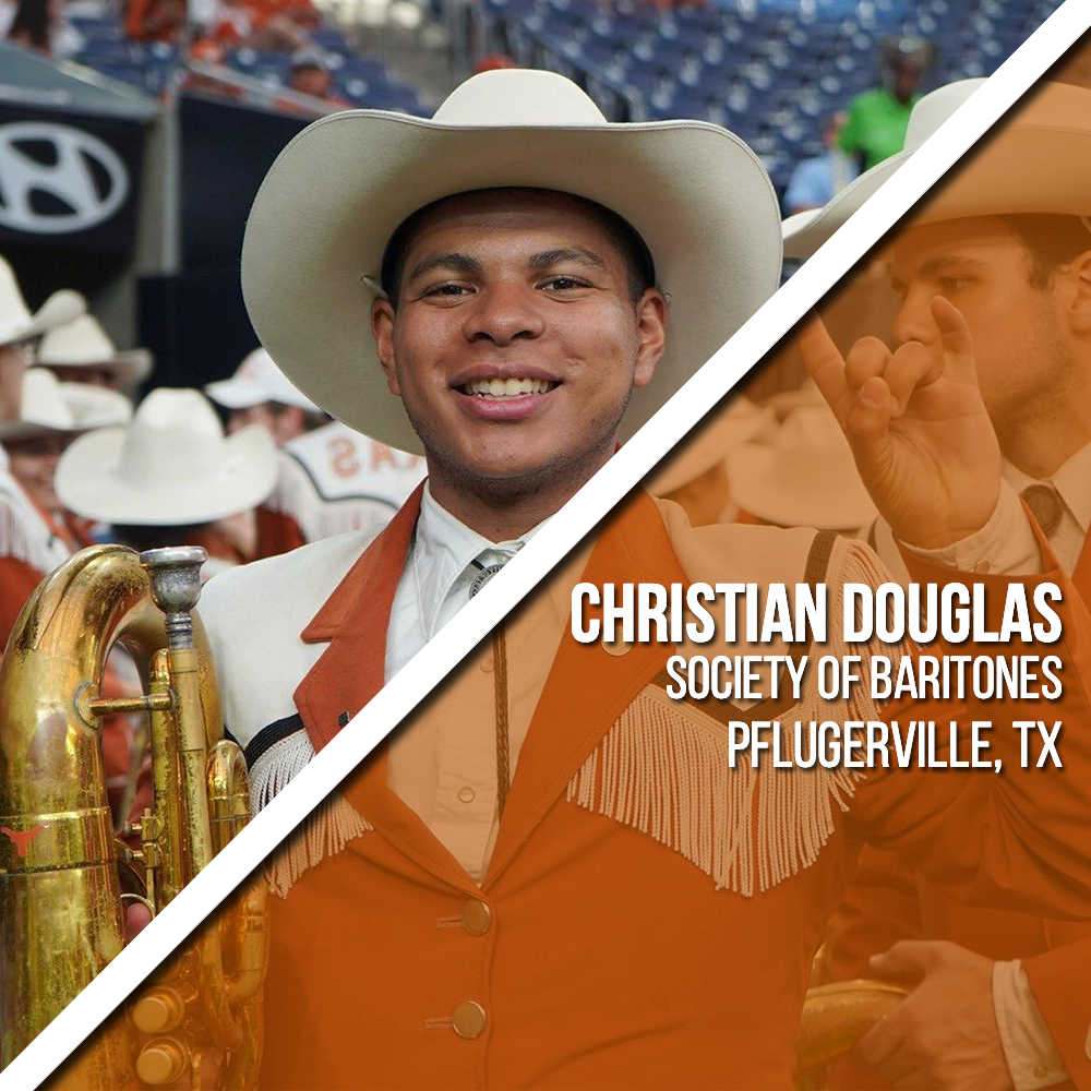 'Longhorn Band has introduced me to my best friends and I've had the time of my life cheering on Texas Football.' - Christian Douglas (Civil Eng/Economics, Junior) LHBlacks is an organization committed to providing a community for our Black members. Follow them @LHBlacks