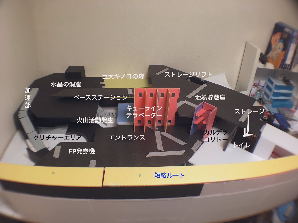 じょにー 最大の基礎であるベースステーションがある3fを仮設置しました あとは加速部と落下部を組めばひと通りの基礎工事は終わり ここまで来るとアトラクの箱がよくわかって楽しくなってきた 今回は位置関係を打ち込んでみました ミスアイ模型化
