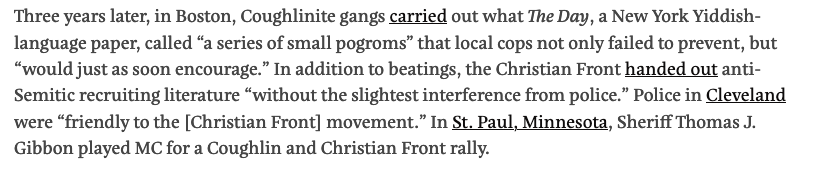 Cops joined the Christian Front around the country, and where they didn't join, they allowed the fascist group to pass out literature and beat up Jews.