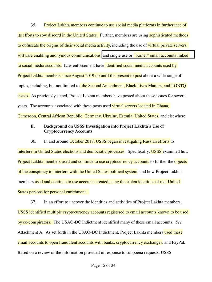 See paragraph 35 concerning the “email burner account(s)” you get that just a few months ago researchers were like that’s “new”“...matched the IP address activity of cryptocurrency accounts registered to LIFSHITS and Vladimir Venkov, who is charged in the USAO-DC Indictment”