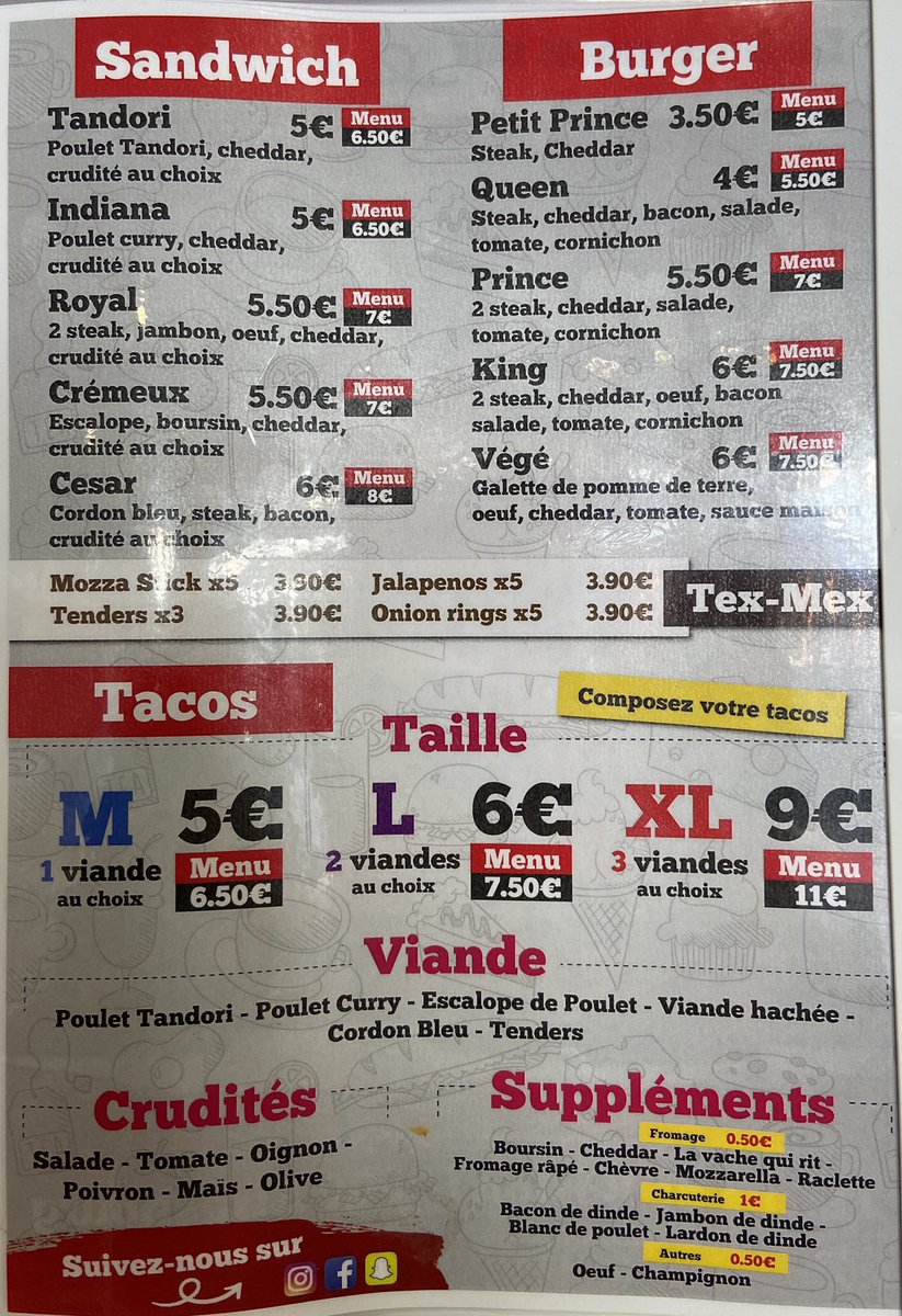 82- King Food à Espla -> fast-foodOuvert en continu & halal heja le top ça Les menus sont entre 5€ (OUI) & 8-9€ (cf photo)Leur burgers et tacos sont tuuuuueur et les vendeurs grave cool Jpense ça doit être mon fast-food préféré de tout ceux testé jusqu’à mnt