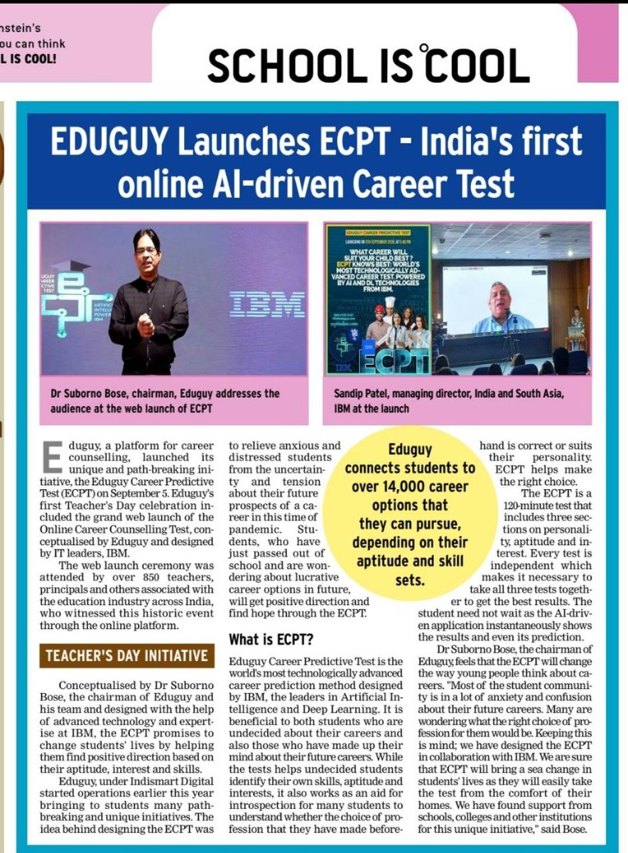 ManishKriplan13's tweet photo. EDUGUY Launches ECPT - India's first online Al-driven Career Test.
EDUGUY Career predictive test can be taken at https://t.co/j7xerkmg3q take it today. @subornobose @AADirIIHMDELHI @IIHMHOTELSCHOOL @delhi_iihm #Hospitality #hospitalityrocks #goodvibes #thursdayvibes https://t.co/xu0qqpUM3I