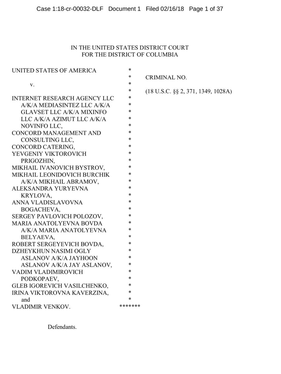 Sidebar it would be smart to also re-acquaint yourself with the Feb 2018 IRA indictment.it will help you understand paragraphs 17 thru 25 - today’s complaintFeb 2018 IRA Indictment https://www.justice.gov/file/1035477/downloadDOJ page re Special Counsel Mueller’s Office https://www.justice.gov/sco&nbsp;