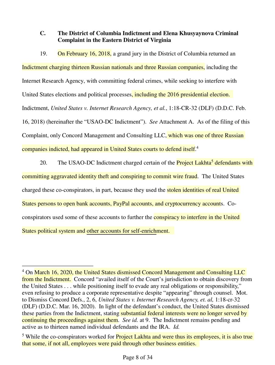 Now do you understand why I pointed you to both the Feb & Oct 2018 complaints?“USAO-DC Indictment charged... Project Lakhta defendants with committing aggravated identity theft.. conspiring to commit wire fraud”2020 playbook largely mimics that of both 2018 & 2016Groundhog Day