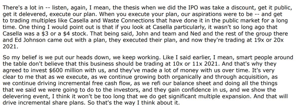 So yes, the plan was IPO at a discount to deleverage in order to buy 2 big assets and execute. Nice way to close the thread.  $GFL