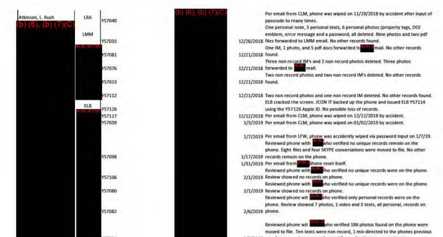 This seems to be quite the trend to forget your password & wipe your entire SCO issued phone...The other phone held by OIG doesn't appear on this list, but some phones are missing their property number including Strzok's