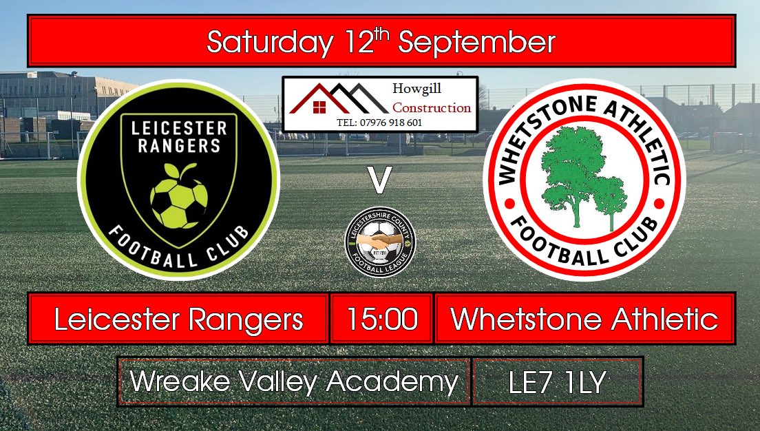 Next up we’re on 3G for our first away game in the league...

🆚 <a href="/leicsrangersfc/">LEICESTER RANGERS</a> 

🗓 Saturday 12th September

🕒 3pm kick off

📍 Wreake Valley Academy | LE7 1LY