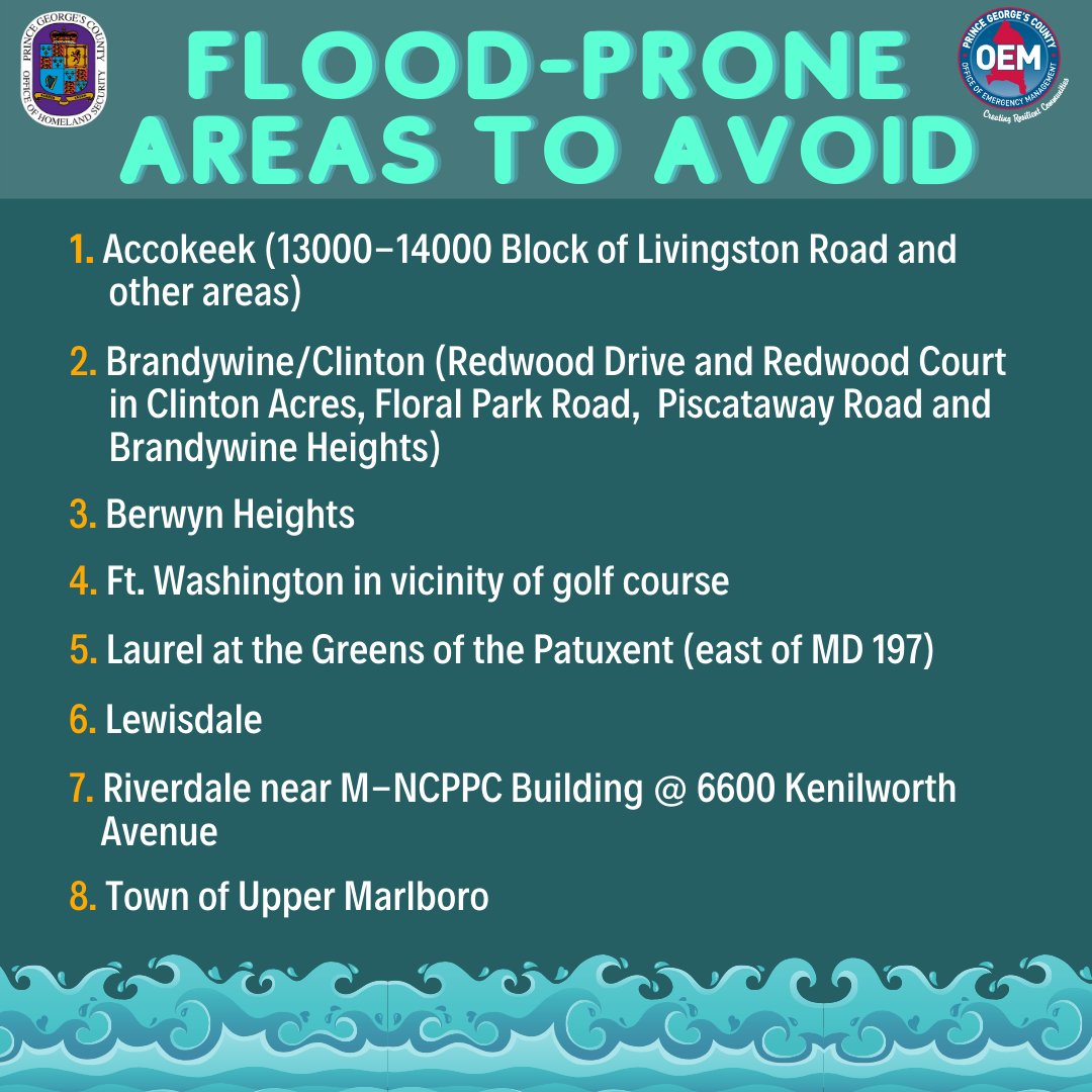 PGCountyOHS's tweet photo. A Flash Flood Warning has been issued for our area until 5:45PM. As heavy rainfall continues, we encourage residents to avoid flood-prone areas. Do not drive or walk through flooded waters. Turn Around, Don’t Drown. 

#PreparePrinceGeorges #FlashFloodWarning https://t.co/n02gahMifg