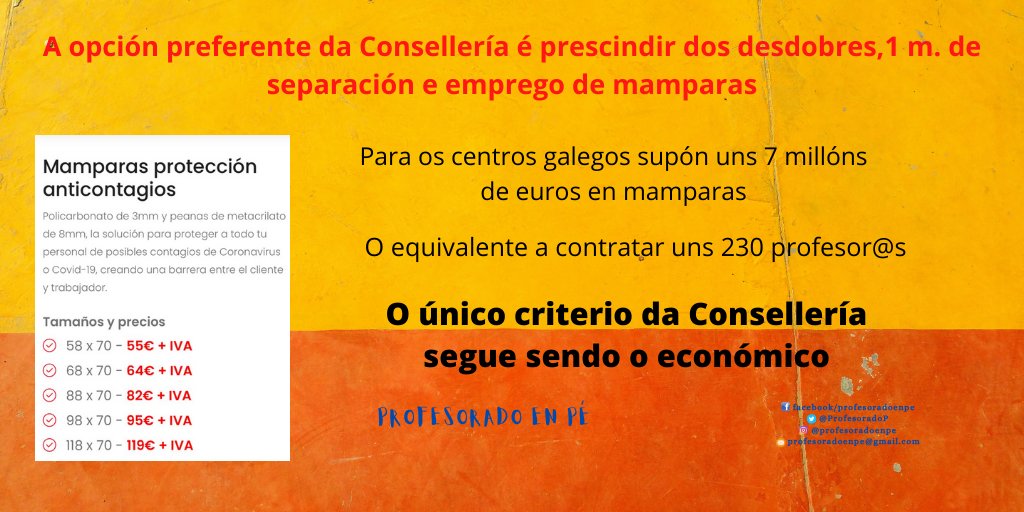 ProfesoradoP's tweet photo. 🛑🛑Inspección está comunicando aos centros que a opción preferente será que NON HAXA DESDOBRES, que se REDUCIRÁ a DISTANCIA a 1 m e que se empregarán MAMPARAS. 🤬🤬🤬É unha tomadura de pelo; un desprezo.🤬🤬🤬 https://t.co/iZHq9seXr7