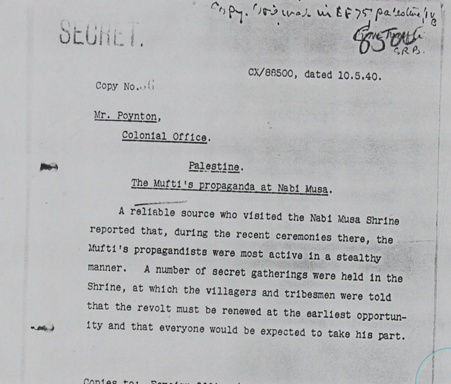 The Mufti had influence in Palestine - but not near as much as you'd think from accounts that make him synomous with Palestinian Arabs.In May 1940, acc. to a British intelligence report, Mufti's followers were urging a new revolt in Palestine. But there was no revolt.