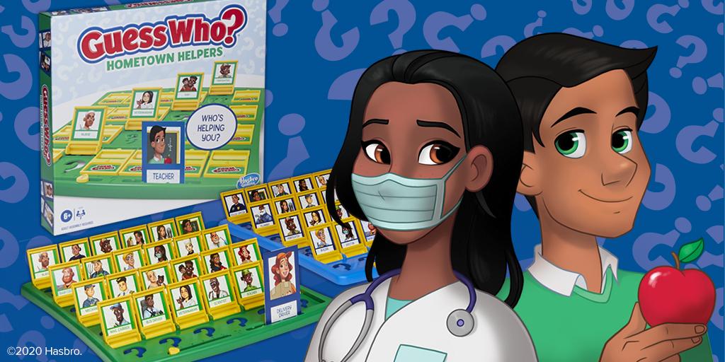 Hasbro's tweet photo. Proud to honor essential workers in Guess Who? Hometown Helpers game, avail now for pre-order (U.S only)  https://t.co/VXNk9EKFgX For more on how this will support No Kid Hungry &amp; our commitment to helping families in need during COVID-19 crisis &amp; beyond: https://t.co/lSXs5Cmknb https://t.co/IxvCrgnDkj