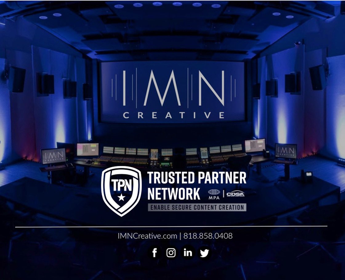 IMN Creative (@imncreative) on Twitter photo IMN is officially part of the Trusted Partner Network. Your content is safe with us! We are here to work with you on your current and future projects. Get in touch with us directly at info@imncreative.com or give us a call📞🔊#PostProduction #TrustedPartnerNetwork #Soundmix IMN is officially part of the Trusted Partner Network. Your content is safe with us! We are here to work with you on your current and future projects. Get in touch with us directly at info@imncreative.com or give us a call📞🔊#PostProduction #TrustedPartnerNetwork #Soundmix