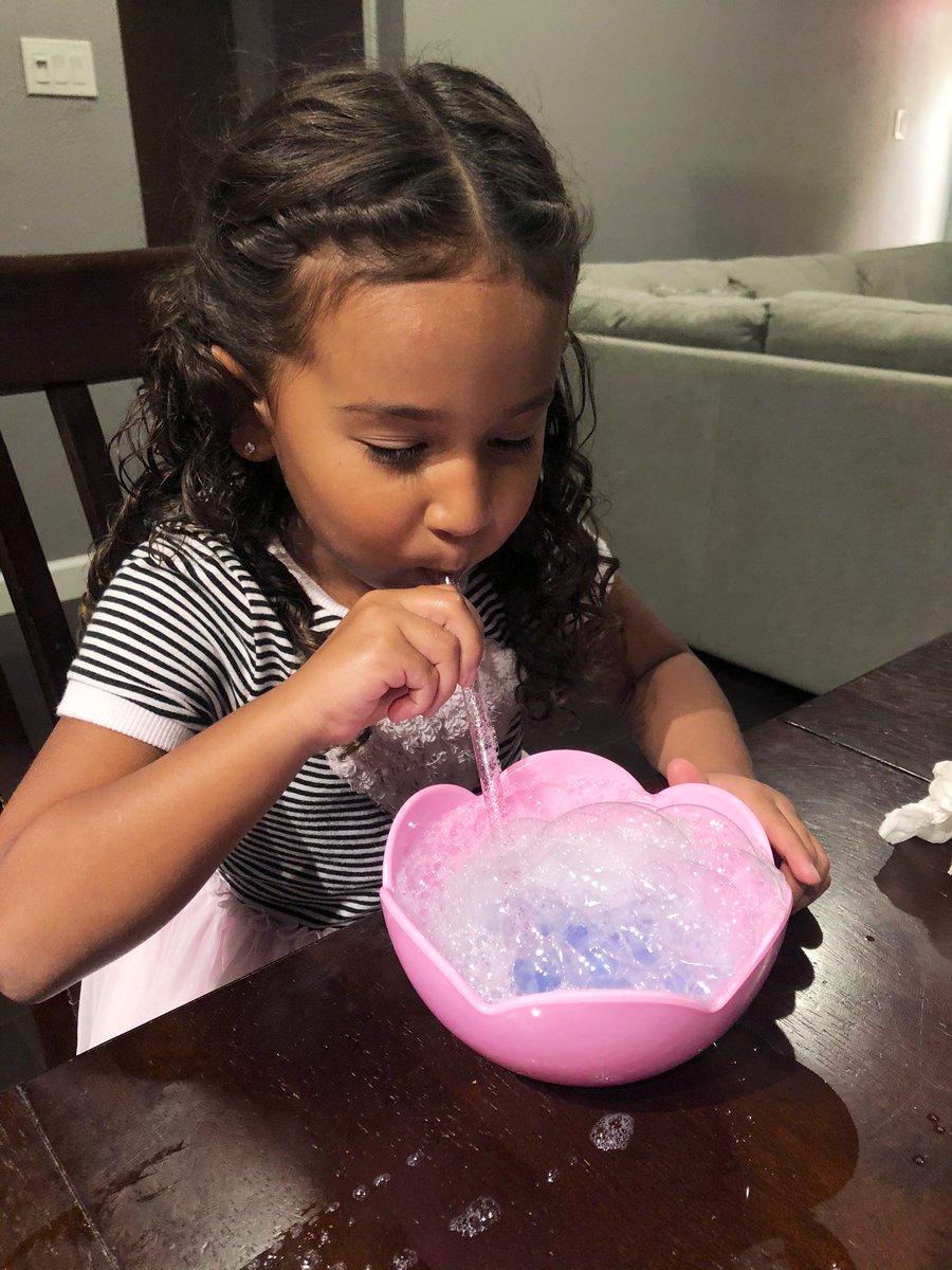 arleneec's tweet photo. Camila finally got to start Pre-K today with @PeralesESchool! Safe to say she enjoyed her first assignment making bubbles! 💜 https://t.co/FAxJXzprPU