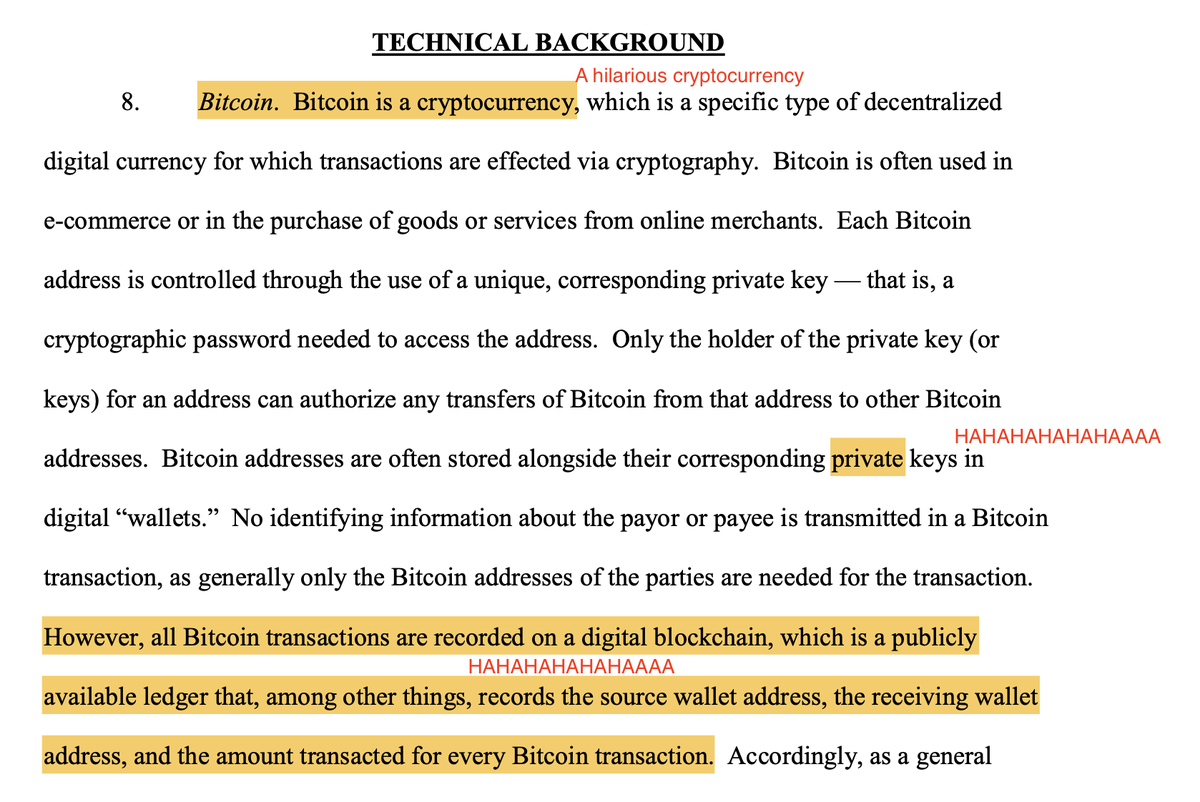8. Bitcoin is magic. As  @Dry_Observer says, "Sweet Cryptocurrency, is there anything you can't do? It's the worst way to handle nefarious transactions, and criminals use it EVERYWHERE! "Note its starring role in this and many other indictments. 