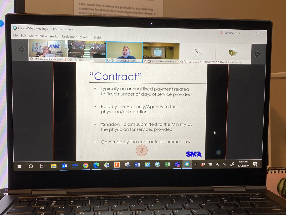 SMA_docs's tweet photo. The virtual Family Medicine Resident Retreat is underway! We are happy to be a part of it by starting things off with an SMA presentation on contracts. @USaskMedDean @ResidentDocsSK @SKChapterCFPC @Financial_MD #FamilyMedicineResidents #SocialDistancing #SMARoadmap https://t.co/0UTG6AWB0a