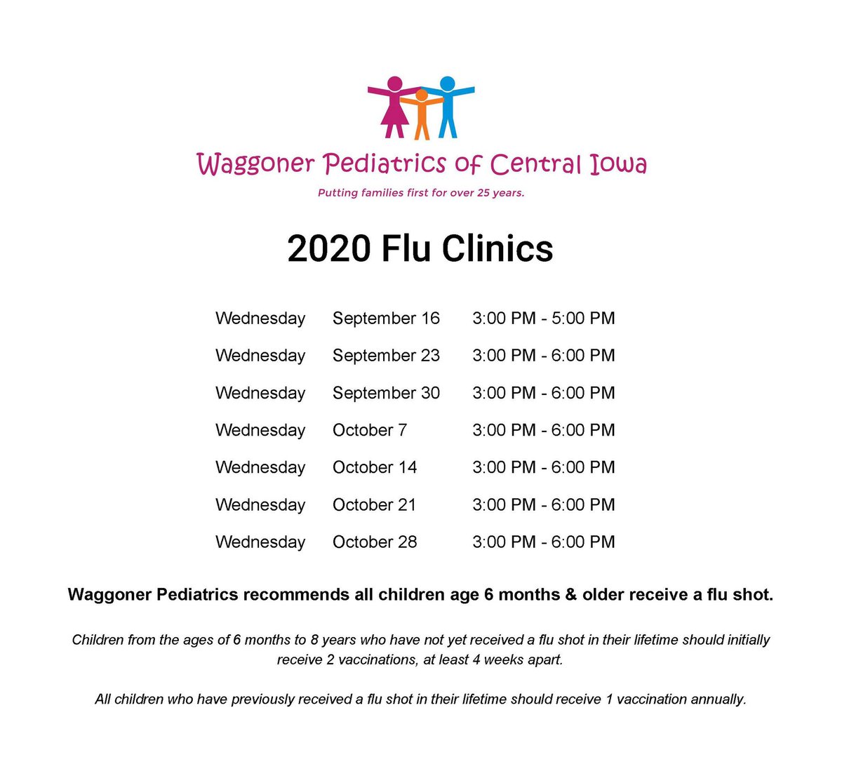 WaggonerPeds's tweet photo. It's THAT time of the year again! Flu shots have arrived 🩹🩺🦠

We will once again be offering flu shot only clinics for our patients. See flu clinic dates below and call us at 515-987-0051 to schedule! https://t.co/YN7XIv8txS