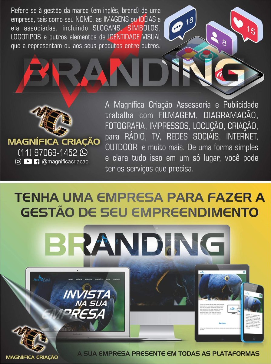MagnificaStudio's tweet image. A necessidade de ter uma empresa que mantenha atualizado suas mídias e desenvolvendo conteúdo para divulgação com campanhas publicitárias e indispensável.
Para isso, Magnífica Criação Assessoria e Publicidade (11) 97069-1452 Whatsapp