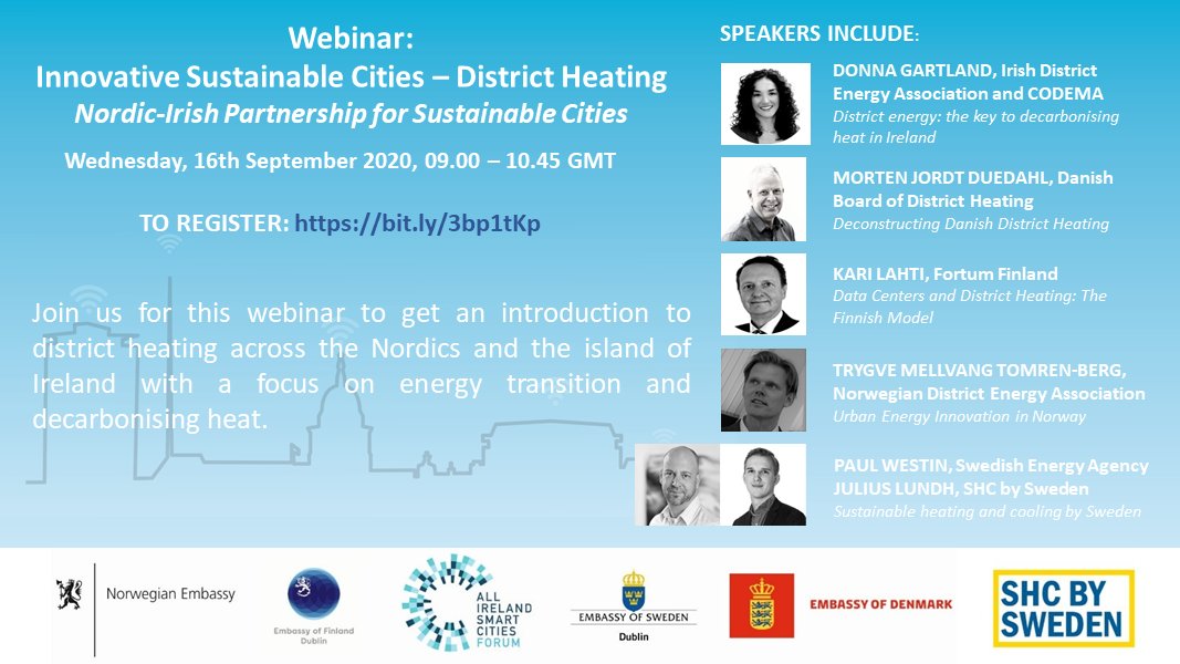 SMARTCITIESIRELAND (@smart_cities_i) on Twitter photo Join us next Wednesday 16th of Sept for the next Nordic-Irish Partnership webinar on #districtheating. Sign up here bit.ly/3bp1tKp
#smartcitiesireland
<a href="/smartdublin/">SmartDublin</a> <a href="/SmartCork/">Cork Smart Gateway</a> <a href="/HeatNetworksSE/">Sustainable Heating & Cooling by Sweden</a> <a href="/BusinessSweIE/">Business Sweden IE</a> @NorwayinIreland <a href="/dkinireland/">Denmark in Ireland</a> Join us next Wednesday 16th of Sept for the next Nordic-Irish Partnership webinar on #districtheating. Sign up here bit.ly/3bp1tKp
#smartcitiesireland
<a href="/smartdublin/">SmartDublin</a> <a href="/SmartCork/">Cork Smart Gateway</a> <a href="/HeatNetworksSE/">Sustainable Heating & Cooling by Sweden</a> <a href="/BusinessSweIE/">Business Sweden IE</a> @NorwayinIreland <a href="/dkinireland/">Denmark in Ireland</a>